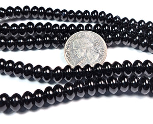 8x5mm Black Onyx Smooth Rondelle Gemstone Beads 8-Inch Strand
