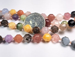 8mm Mixed Stone Faceted Lantern Gemstone Beads 8-Inch Strand