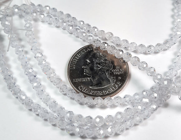4mm Zircon Crystal Clear Faceted Round Gemstone Beads 8-Inch Strand
