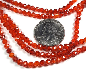 4mm Zircon Orange Red Faceted Round Gemstone Beads 8-Inch Strand