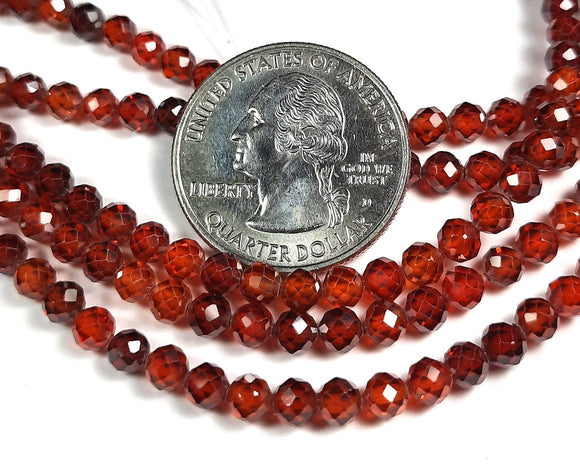 4mm Zircon Red Faceted Round Gemstone Beads 8-Inch Strand