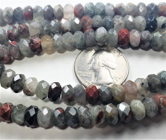 8x5mm African Blood Jasper Faceted Rondelle Gemstone Beads 8-Inch Strand