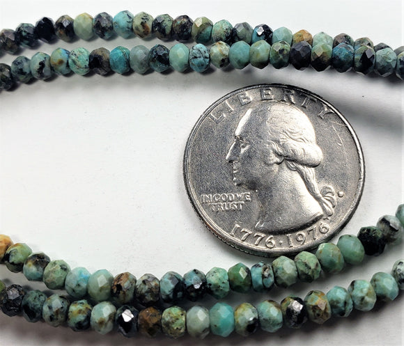 4x3mm African Turquoise Faceted Rondelle Gemstone Beads 8-Inch Strand