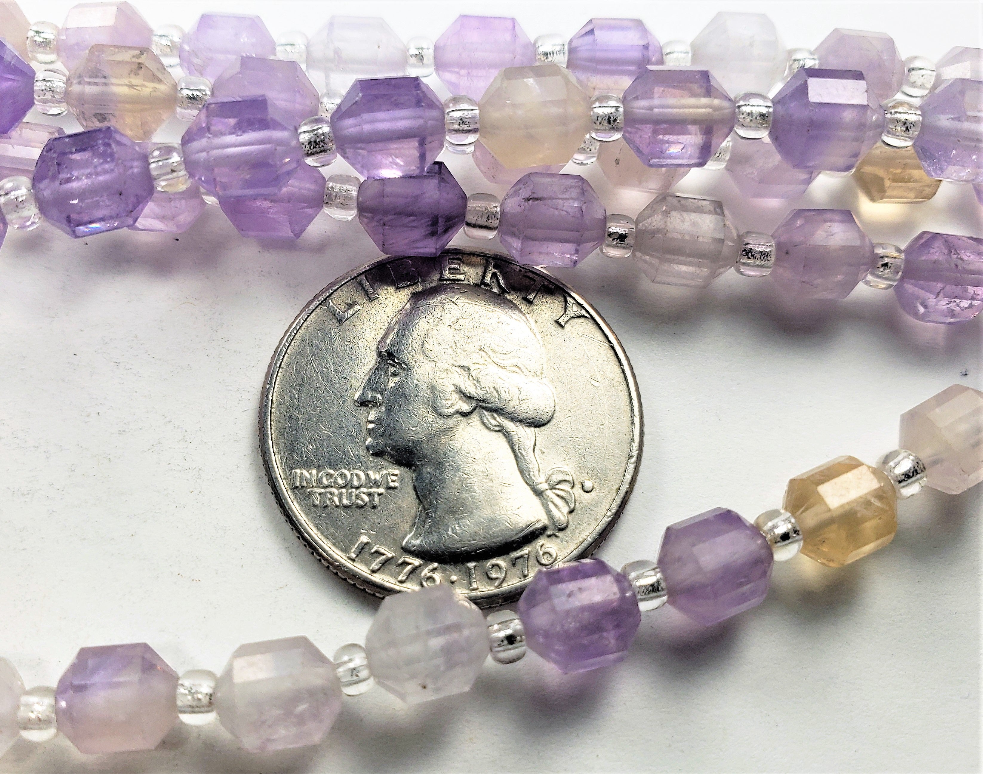 6mm Ametrine Faceted Lantern Gemstone Beads 8-Inch Strand