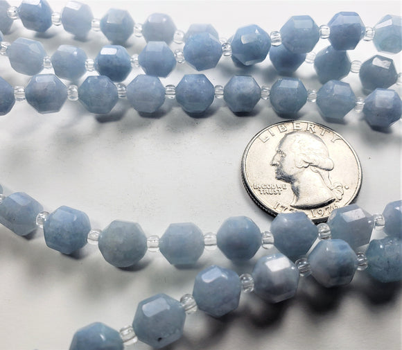 8mm Aquamarine Faceted Satellite Gemstone Beads 8-Inch Strand