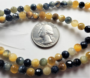 6mm Blue Gold Tiger's Eye Faceted Round Gemstone Beads 8-Inch Strand