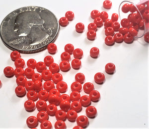 6/0 Bright Red Opaque Czech Seed Beads Approx 24g Vial