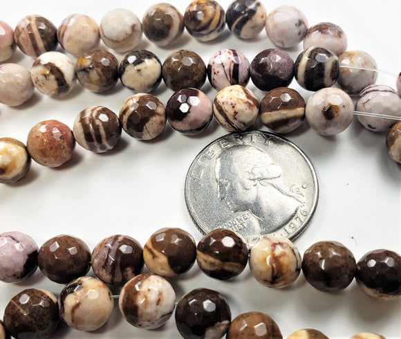 8mm Brown Zebra Jasper Faceted Round Gemstone Beads 8-Inch Strand