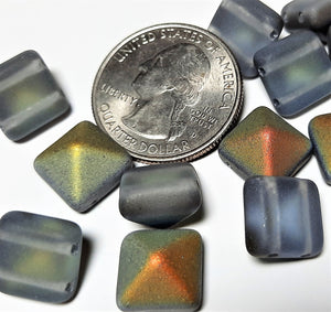 12mm Crystal Matte Marea Czech Glass Pyramid 2-Hole Beadstuds 6ct