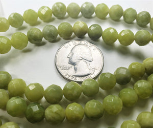8mm Canadian Jade Faceted Round Gemstone Beads 8-Inch Strand
