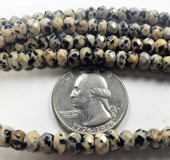 6x4mm Dalmation Jasper Faceted Rondelle Gemstone Beads 8-Inch Strand