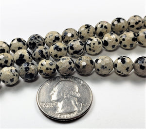 8mm Dalmation Jasper Faceted Round Gemstone Beads 8-Inch Strand