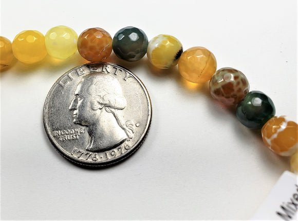 8mm Mixed Fire Agate Faceted Round Gemstone Beads 8-inch Strand