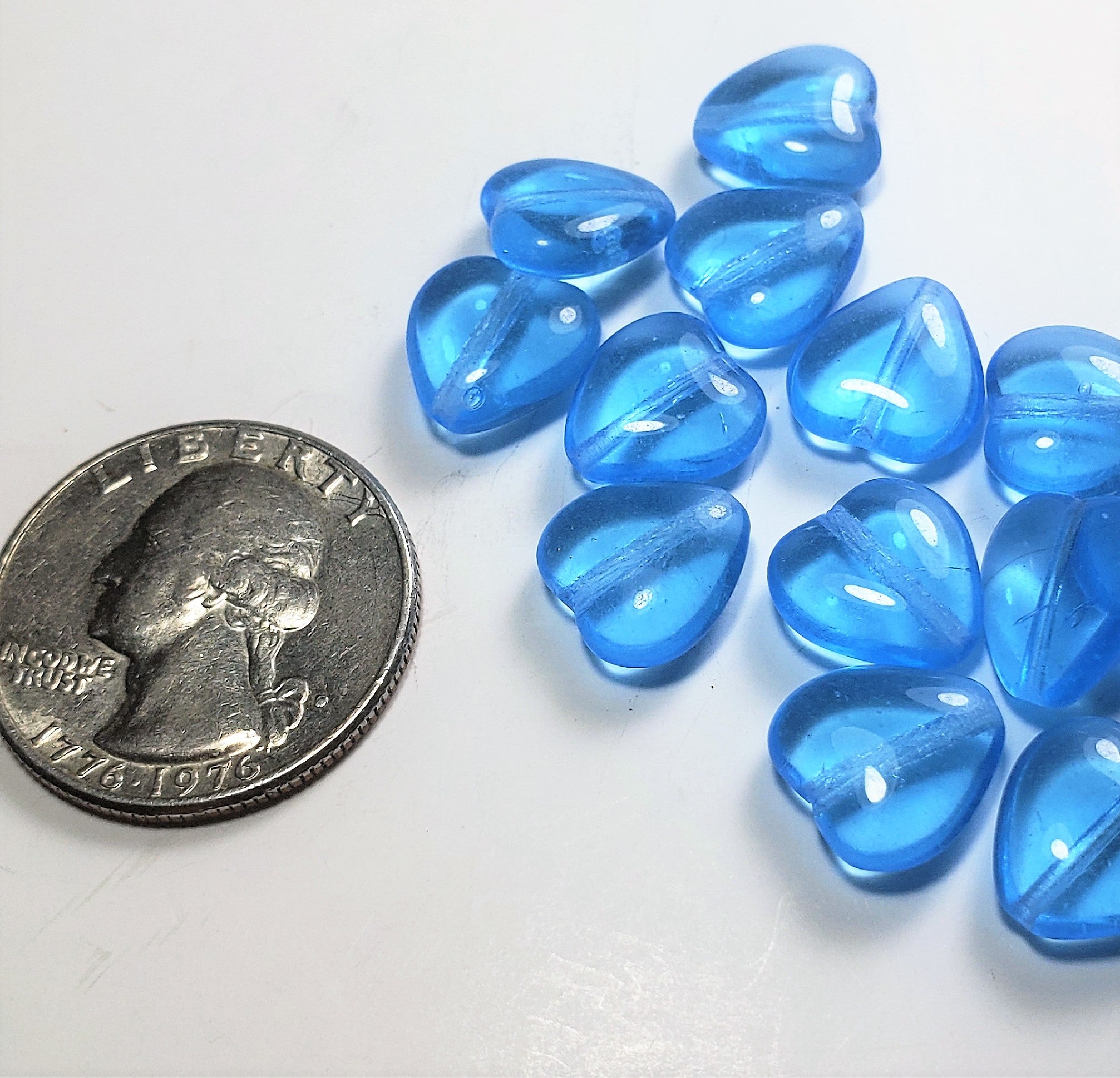 12x11mm Aqua Transparent Glass Heart Shaped Beads 15ct