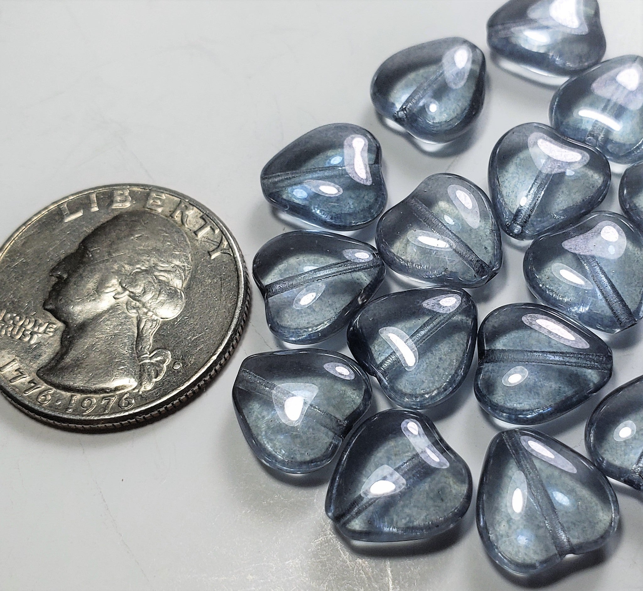 12x11mm Lumi Blue Glass Heart Shaped Beads 15ct