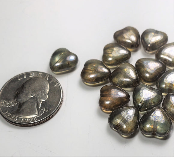 12x11mm Lumi Green Glass Heart Shaped Beads 15ct