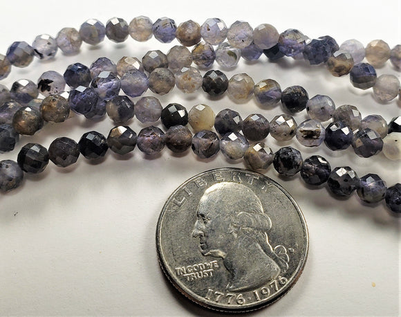 5mm Iolite Faceted Round Gemstone Beads 8-Inch Strand