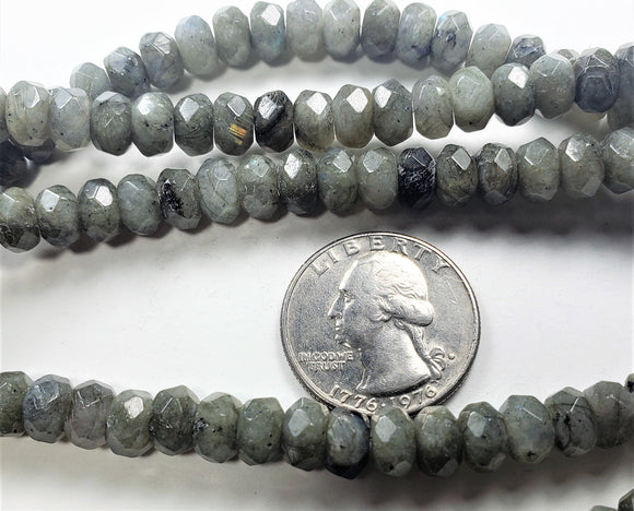 8x5mm Labradorite Faceted Rondelle Gemstone Beads 8-Inch Strand