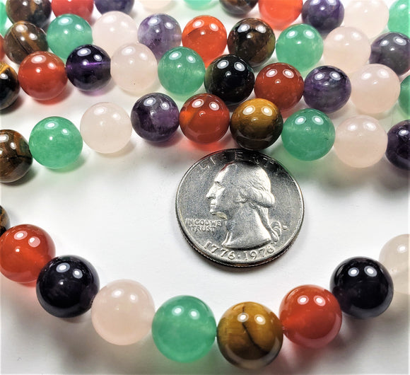 10mm Mixed Round Gemstone Beads 8-Inch Strand
