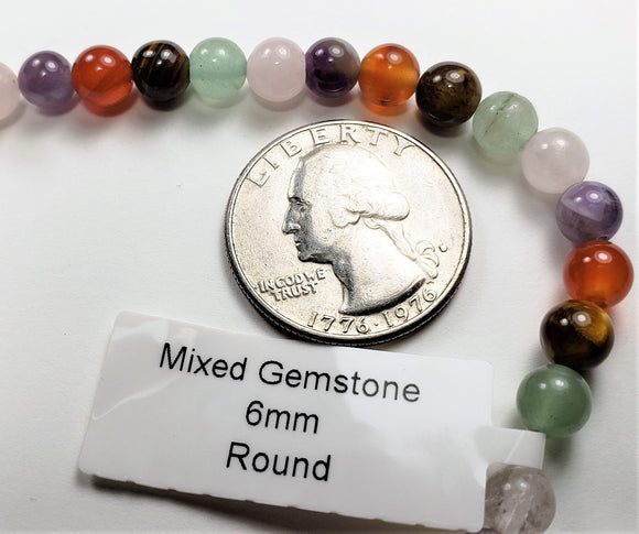 6mm Mixed Round Gemstone Beads 8-Inch Strand