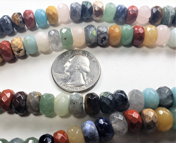 10x6mm Mixed Stone Faceted Rondelle Gemstone Beads 8-Inch Strand