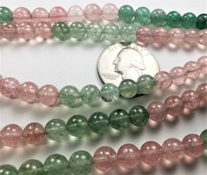 8mm Strawberry Quartz Red Green Round Gemstone Beads 8-Inch Strand