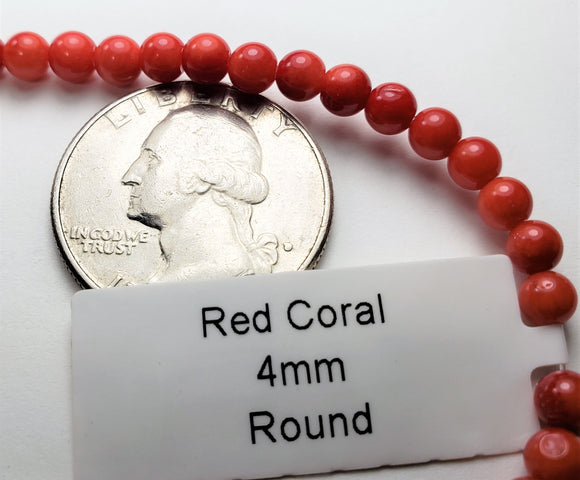 4mm Red Coral Gemstone Beads 8-Inch Strand