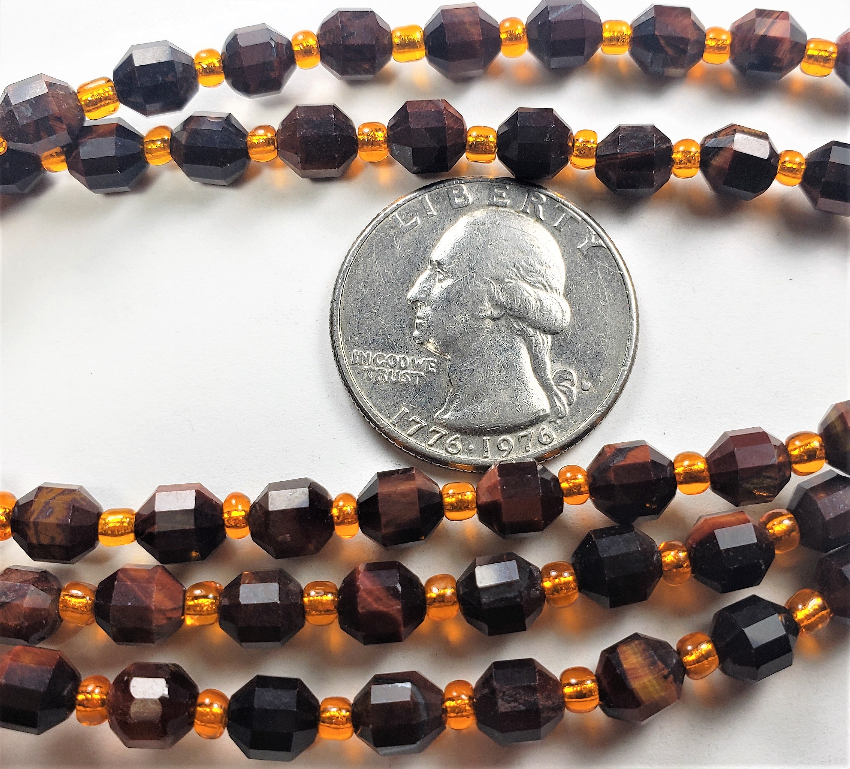 6mm Red Tiger's Eye Faceted Lantern Satellite Gemstone Beads 8-Inch Strand