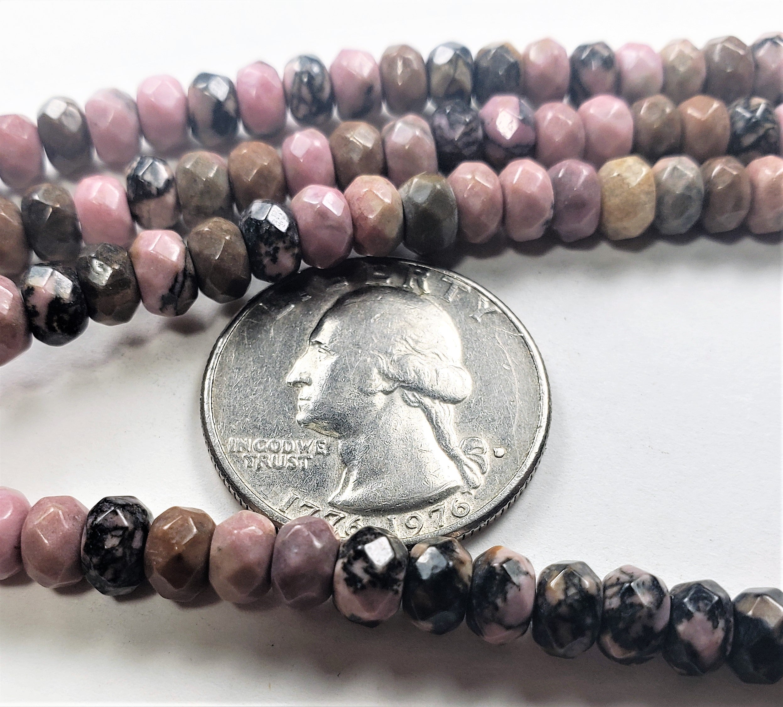 6x4mm Black Vein Rhodonite Faceted Rondelle Gemstone Beads 8-Inch Strand