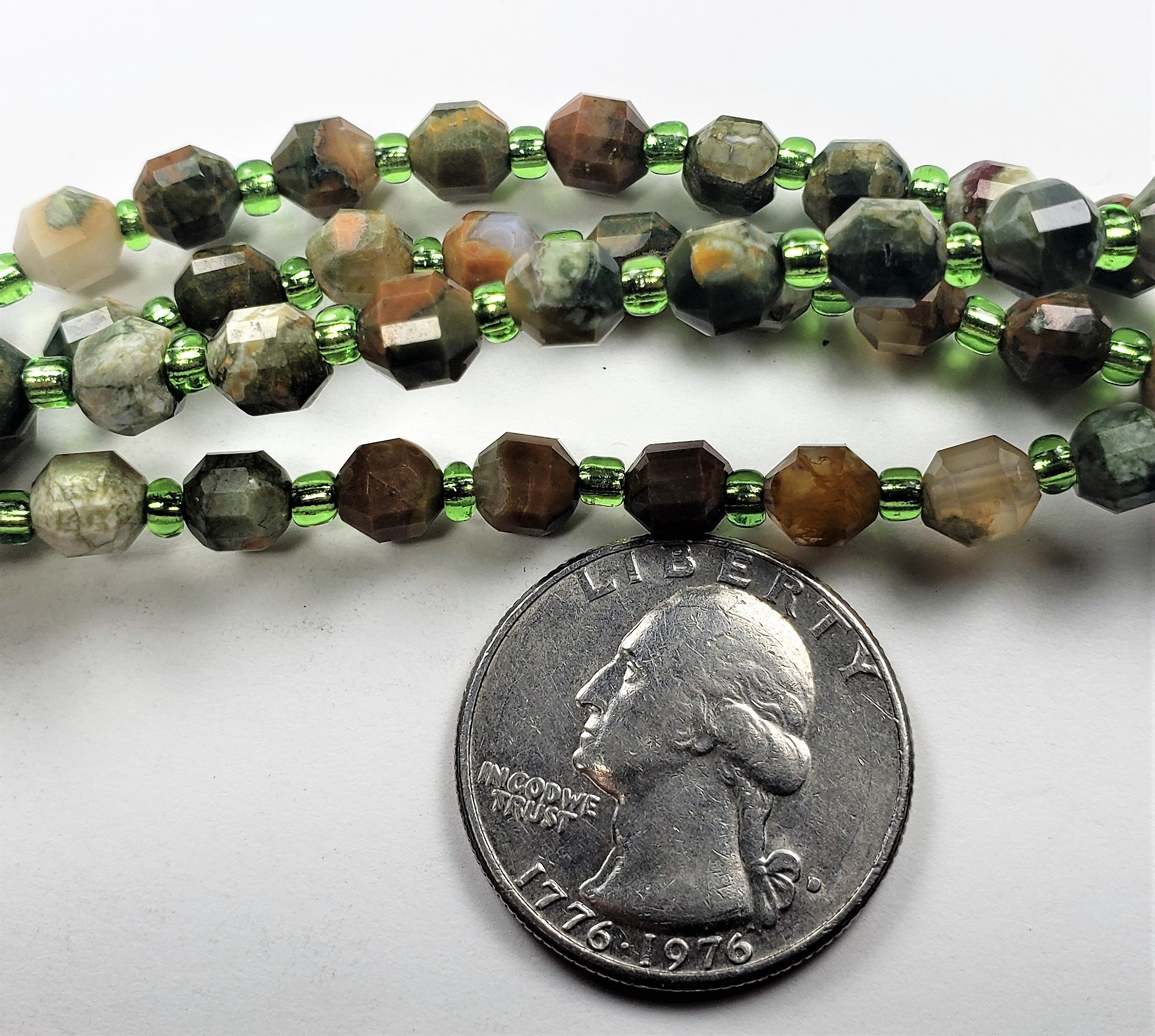 6mm Rhyolite Faceted Lantern Gemstone Beads 8-Inch Strand