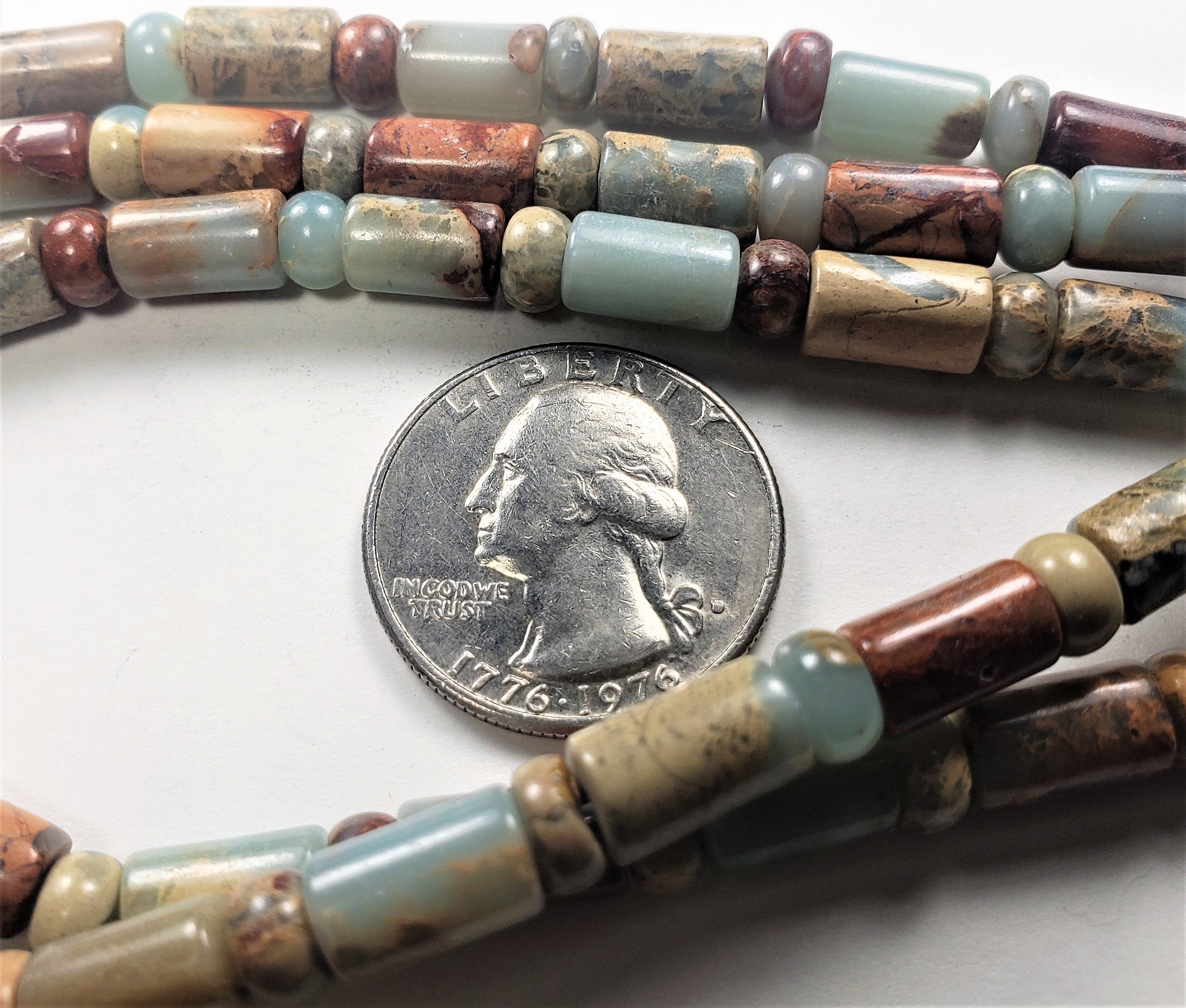 10x6mm Snake Skin Jasper Tube with 6x3mm Smooth Rondelle Gemstone Beads 8-Inch Strand