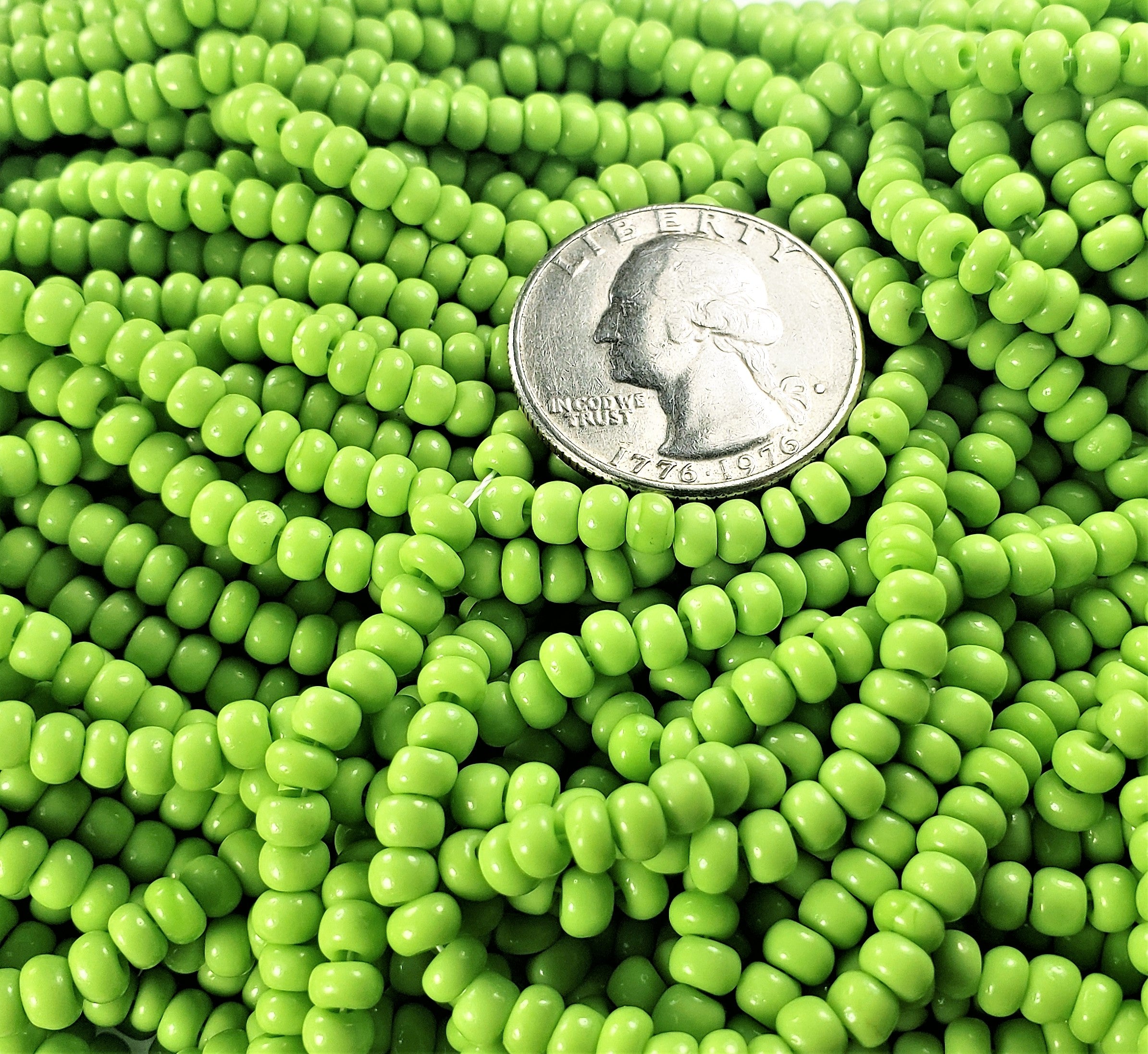 6/0 Lime Green Opaque Loose Czech Seed Beads Four Strands