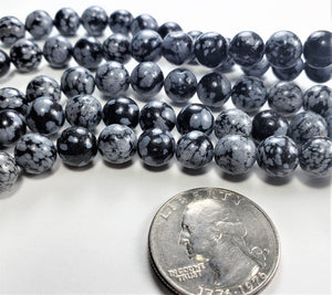 8mm Snowflake Obsidian Round Gemstone Beads 8-Inch Strand