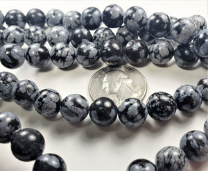 10mm Snowflake Obsidian Round Gemstone Beads 8-Inch Strand