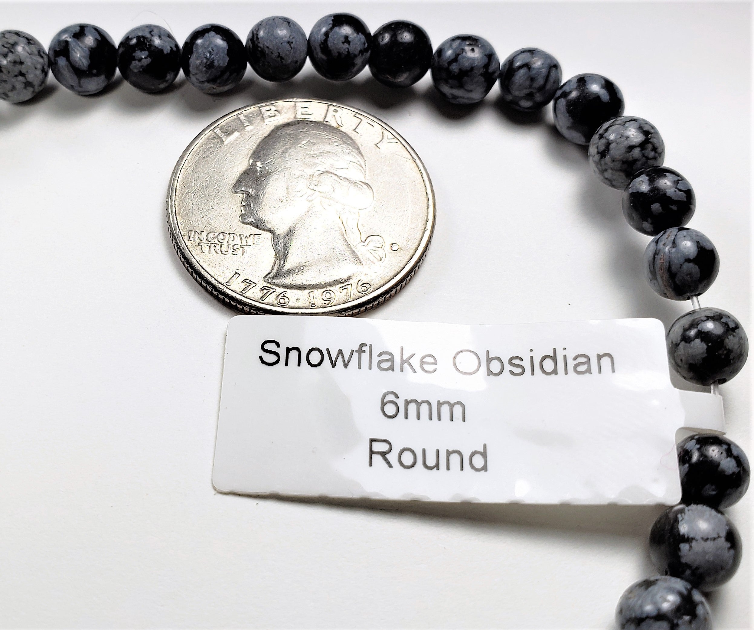 6mm Snowflake Obsidian Gemstone Round Beads 8-inch Strand