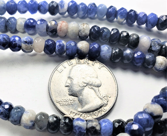 6x4mm Sodalite Faceted Rondelle Gemstone Beads 8-Inch Strand