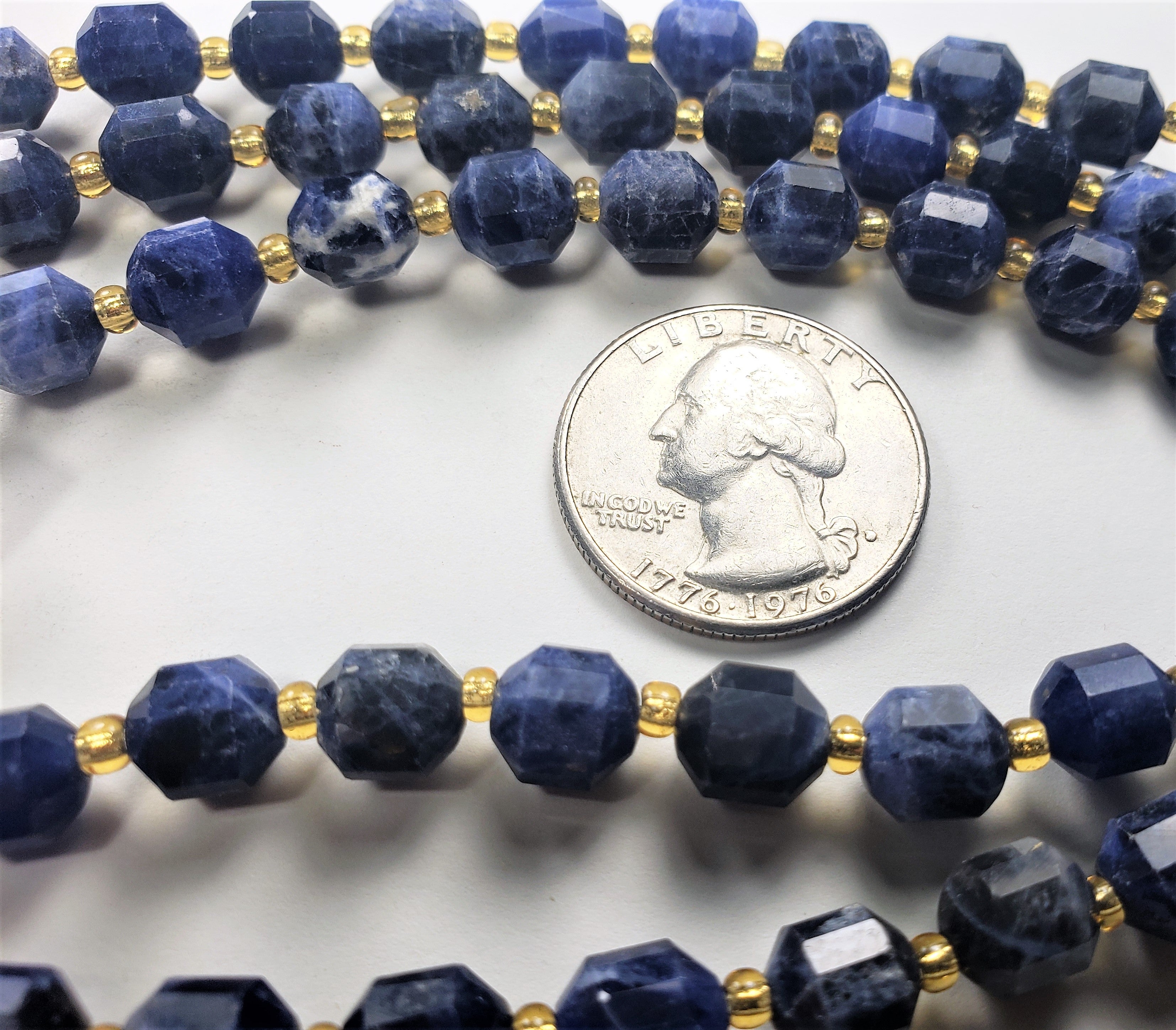 8mm Sodalite Faceted Lantern Satellite Gemstone Beads 8-Inch Strand