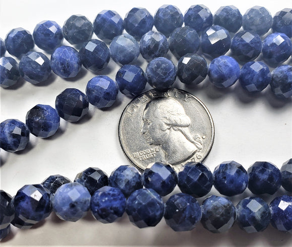 8mm Sodalite Faceted Round Gemstone Beads 8-Inch Strand