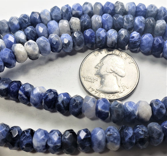8x5mm Sodalite Faceted Rondelle Gemstone Beads 8-Inch Strand