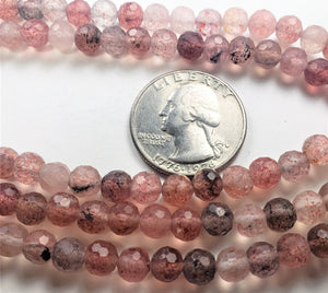 6mm Strawberry Quartz Semi-Matte Faceted Round Gemstone Beads 8-Inch Strand