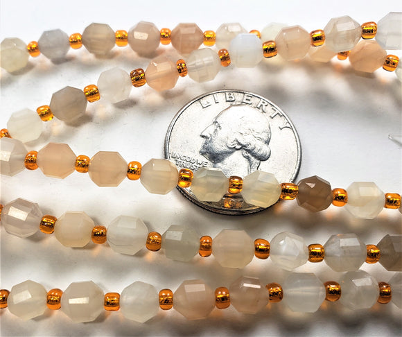 6mm Sunstone Faceted Lantern Gemstone Beads 8-Inch Strand