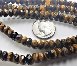 8x5mm Tiger's Eye Faceted Rondelle Gemstone Beads 8-Inch Strand