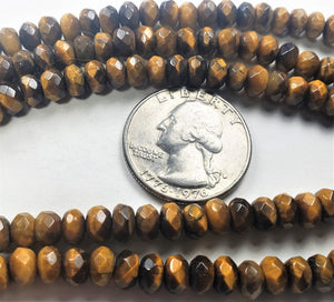 6x4mm Tiger's Eye Faceted Rondelle Gemstone Beads 8-Inch Strand