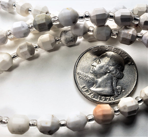 6mm White Howlite Faceted Lantern Gemstone Beads 8-Inch Strand