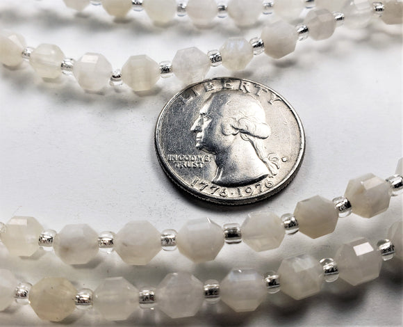 6mm White Moonstone Faceted Lantern Gemstone Beads 8-Inch Strand