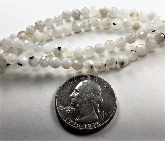 5mm White Moonstone Faceted Round Gemstone Beads 8-Inch Strand