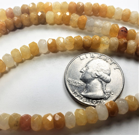6x4mm Yellow Jade Faceted Rondelle Gemstone Beads 8-Inch Strand
