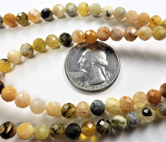 6mm Yellow Opal Faceted Round Gemstone Beads 8-Inch Strand