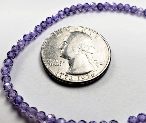 3mm Zircon Amethyst Faceted Round Gemstone Beads 8-Inch Strand