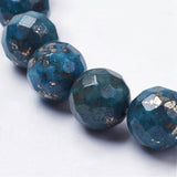 10mm Faceted Round Deep Sky Blue Dyed Pyrite Beads, 5ct